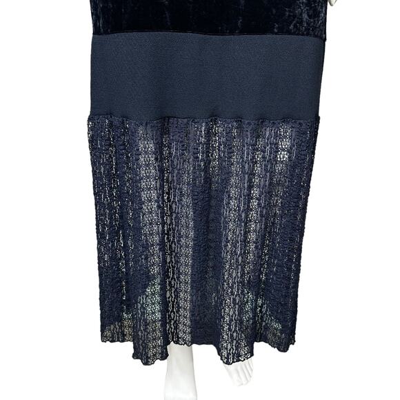 Free People Crushed Velvet Sheer Lace Blue Maxi Dress Large Fairy Witchy Gothic - Picture 9 of 16